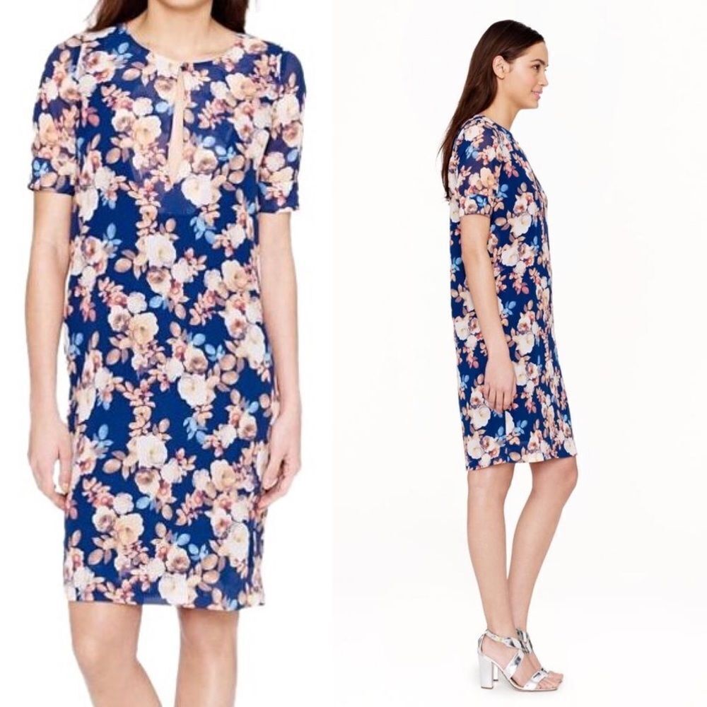 J. Crew Antique Floral blue Silk Sheath dress 4